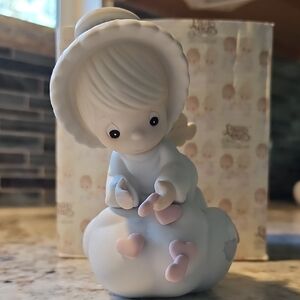 Precious Moments "Sending You My Love" White and Pink Ceramic Decor Accent